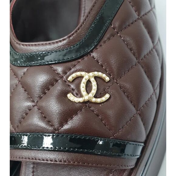 Chanel Burgundy Quilted Platform Slingback Sandals 40.5 - Picture 3 of 11